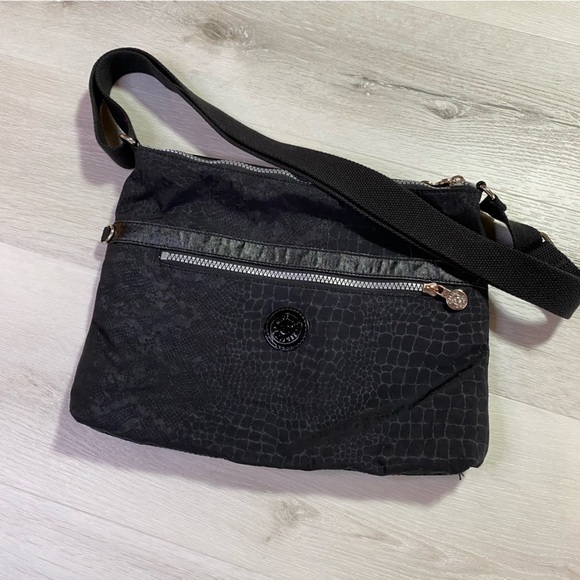 Kipling Black Croc Embossed Crossbody Handbag - Picture 1 of 11